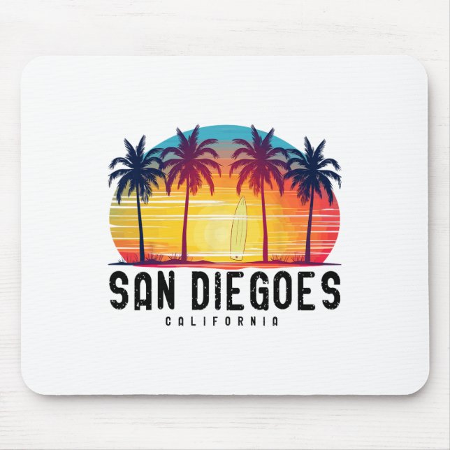 Mousepad Retro San Diego Beaches o Surfboa da Califórnia (Frente)