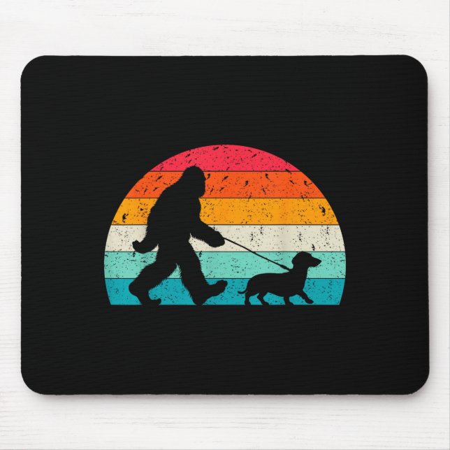 Mousepad Retro Sasquatch Lover Doxie Wiener Dog Walker Bigf (Frente)