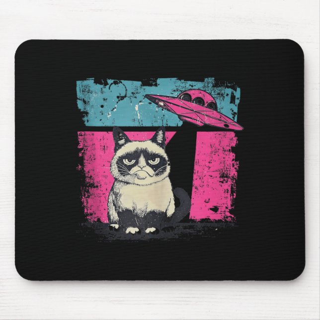 Mousepad Retro UFO Ragdoll Gato Alien Ficção Científica Esp (Frente)