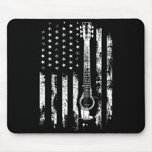 Mousepad Retro Us Flag Acoustic Guitar Distressed Patriotic (Frente)
