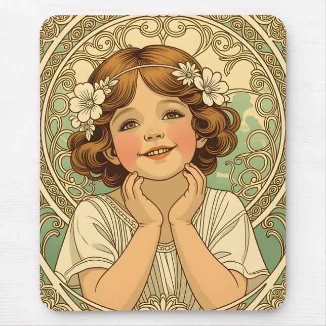 Mousepad retro vintage child with flowers (Frente)