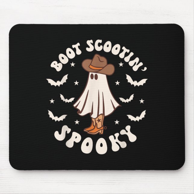 Mousepad Retro Western Halloween Cute Ghost Funny Boot Scoo (Frente)