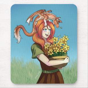 Mousepad Reunindo Flores com um Dragão