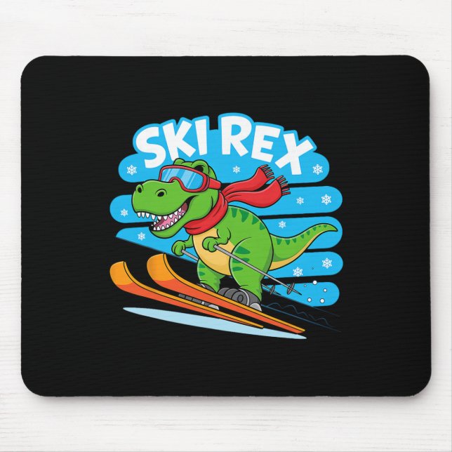Mousepad Rex Esquiando Design de Esportes de Inverno de Din (Frente)