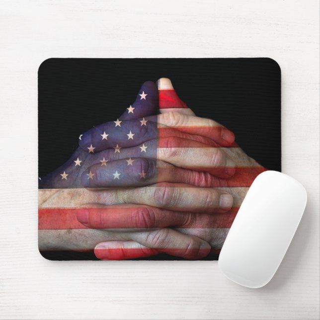 Mousepad Rezando Mãos Com Bandeira Americana (Com mouse)