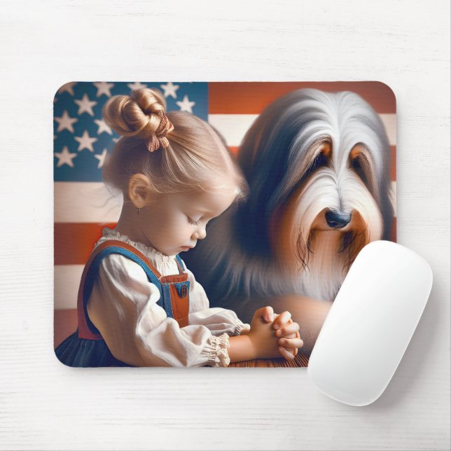 Mousepad Rezando Uma Americana Com Cachorro (Com mouse)
