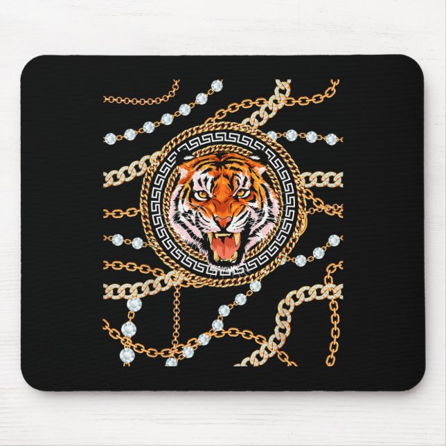 Mousepad Rich Wild Tiger With Printed Gold Chains &amp; Dia (Frente)