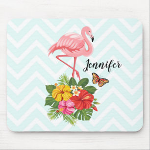 Mousepad Rico rosa Flamingo e Hibiscus Tropical