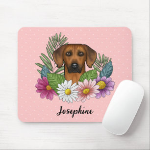 Mousepad Ridgeback Cabeça Colorida Flores E Nome