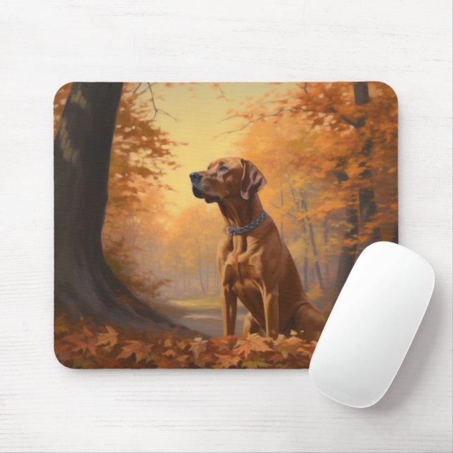 Mousepad Ridgeback rodesiano em Folhas de outono inspira-se (Com mouse)