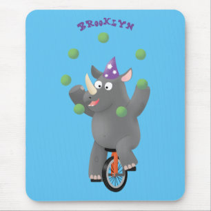 Mousepad Rinoceronte giro e engraçado fazendo malabarismo e