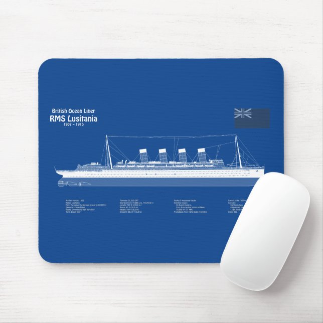 Mousepad RMS Lusitania - planos de projeto de navio ABD (Com mouse)