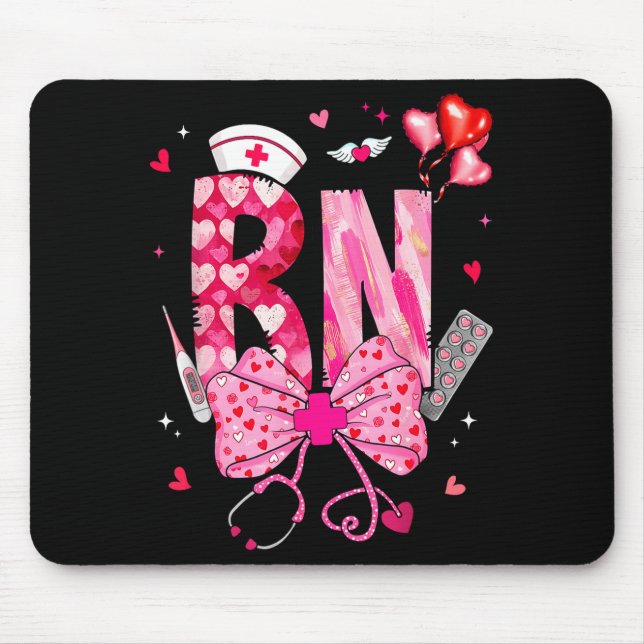 Mousepad Rn Valentine Coquette Bow Stethoscope Nurse Girl W (Frente)