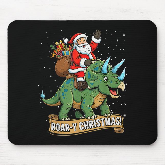 Mousepad Roar-y Christmas Funny Santa Riding Dinosaur Trice (Frente)