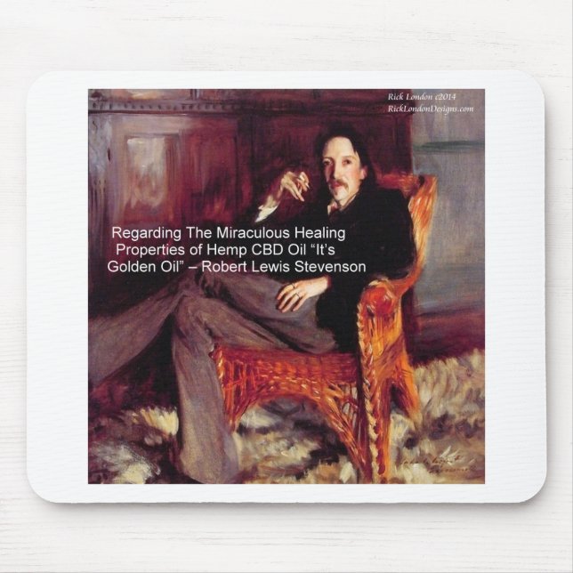 Mousepad Robert Louis Stevenson & Citação CBD é Óleo Dourad (Frente)