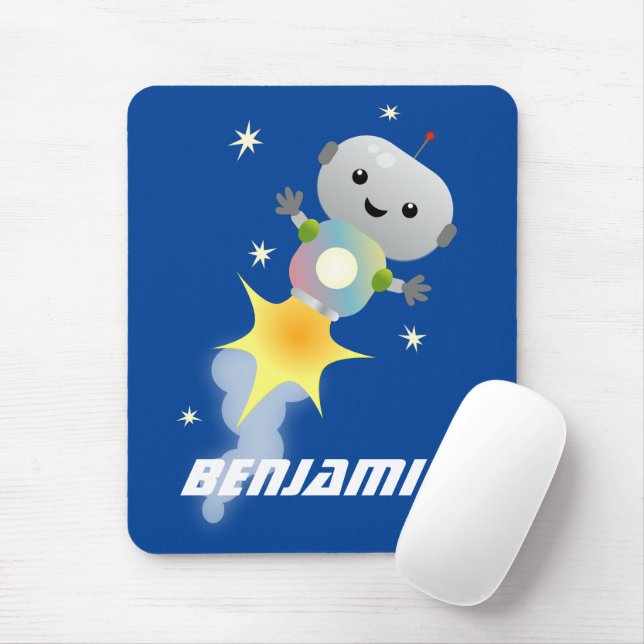 Mousepad Robô bonito voando em ilustração de desenho animad (Com mouse)
