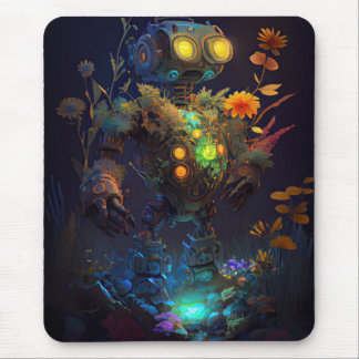 Mousepad Robô de Flores Tropicais de Olhos Amarelos