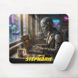 Mousepad Robô de IA Ciborgue Android Mulher Computador Port