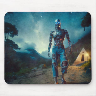 Mousepad Robô Futurista em Paisagem Antiga