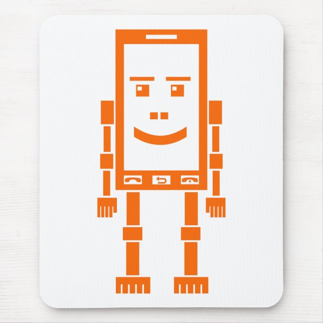 Mousepad Robo Phone - Laranja em Branco (Frente)