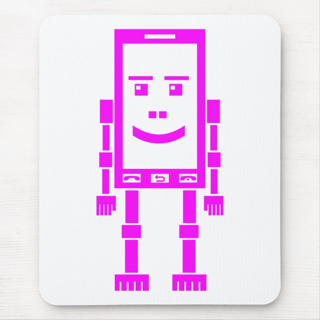 Mousepad Robo Phone - Magenta em Branco (Frente)