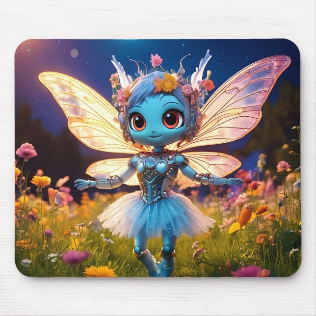 Mousepad Robô Pixie Bailarina Dançando nos Flores Silvestre (Frente)
