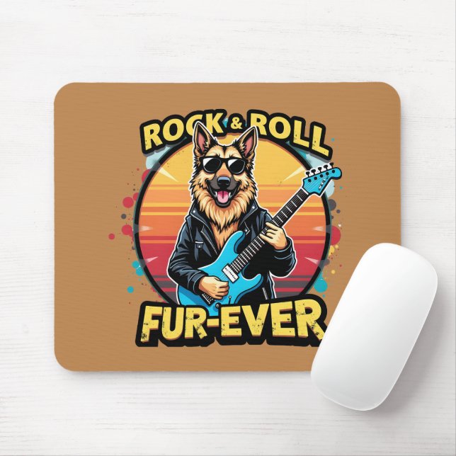 Mousepad Rocha e Roll German shepherd Retro Arte Sunset (Com mouse)