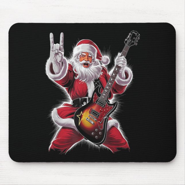 Mousepad Rock &amp; Roll Christmas Santa Claus Guitar Playe (Frente)