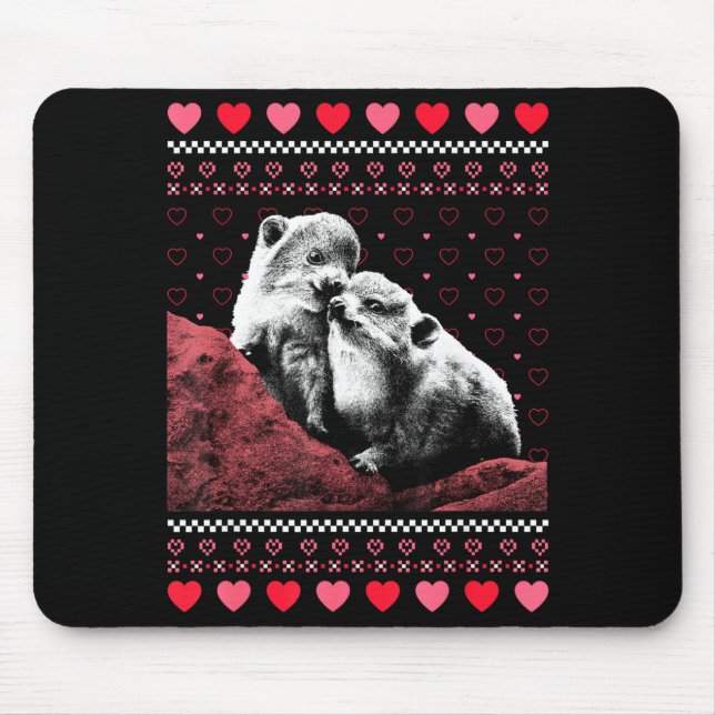 Mousepad Rock Hyrax Valentine's Day Ugly Sweater Style  (Frente)