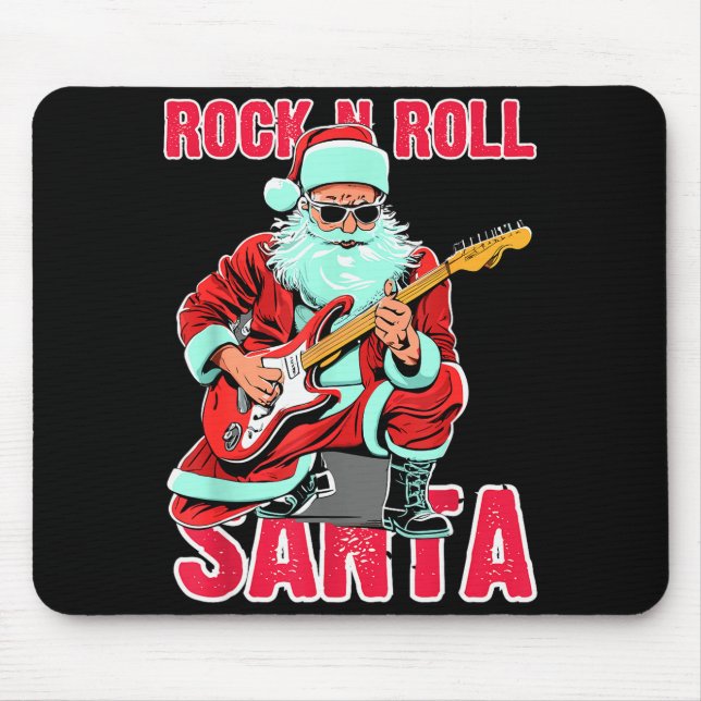 Mousepad Rock N Roll Santa Playing Guitar Christmas  (Frente)