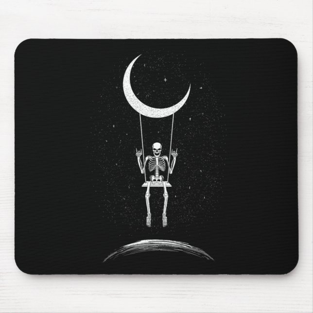 Mousepad Rock On Skeleton Moon Rock And Roll Men Women Rock (Frente)