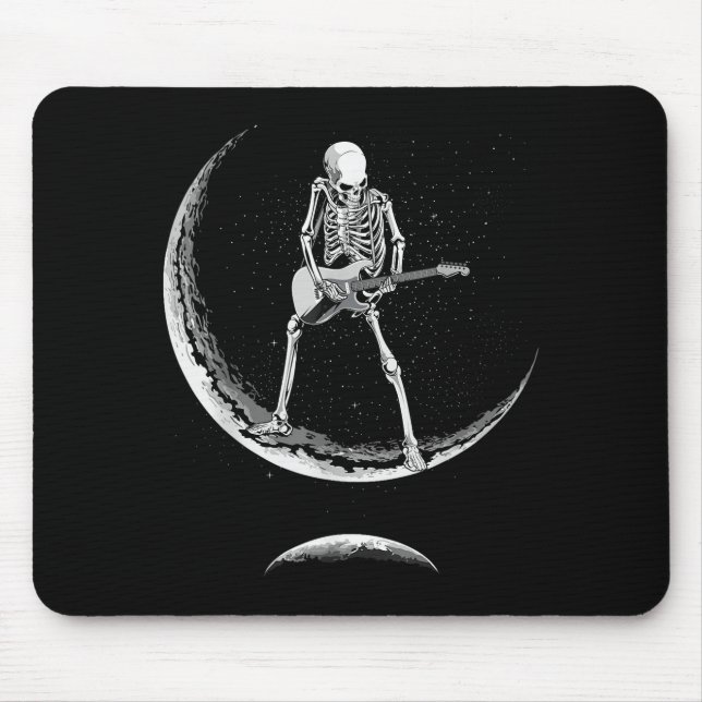 Mousepad Rock On Skeleton Moon Shirt - Funny Halloween Rock (Frente)