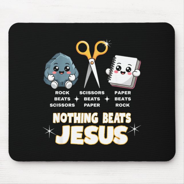 Mousepad Rock Paper Scissors But Nothing Beats Jesus Funny  (Frente)