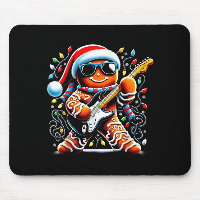 Mousepad Rock Star Gingerbread Christmas Guitar Lights Men  (Frente)