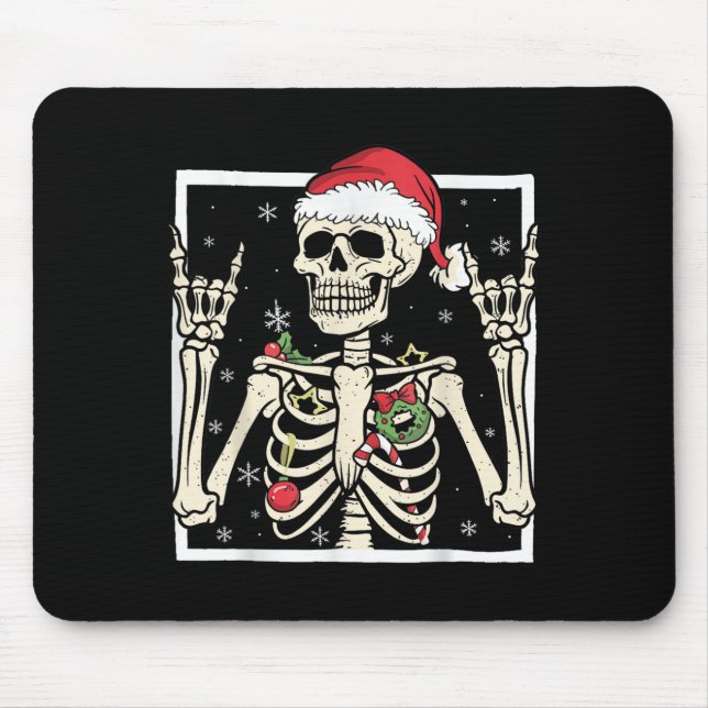Mousepad Rocker Skeleton Santa Hat Cool Christmas Punk Rock (Frente)