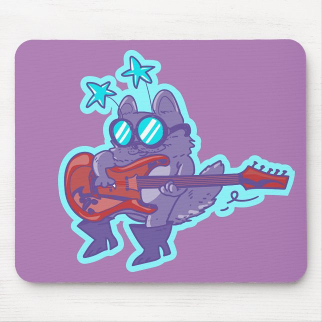Mousepad rockstar cat tocando guitarra e desenhos engraçado (Frente)