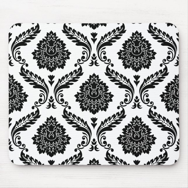 Mousepad Rococo Damask Big Pattern Black on White (Frente)