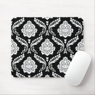 Mousepad Rococó Damask Grande Padrão Branco no Preto