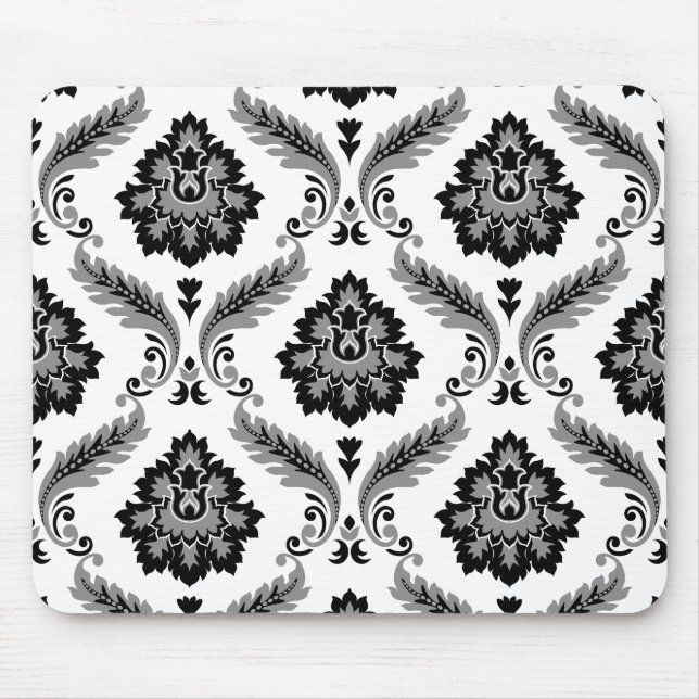 Mousepad Rococo Damask Pattern Grey Black White (Frente)