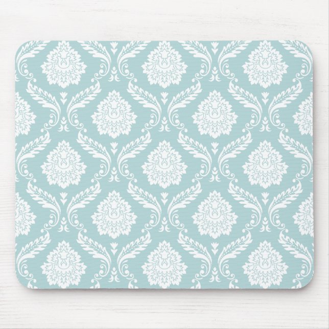 Mousepad Rococo Damask Rpt Padrão Branco no Azul Ovo de Pat (Frente)