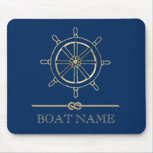 Mousepad Roda de Leme de Ouro Náutico, Azul Marinho