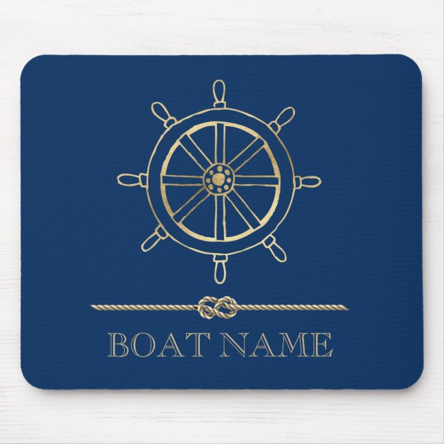Mousepad Roda de Leme de Ouro Náutico, Azul Marinho  (Frente)