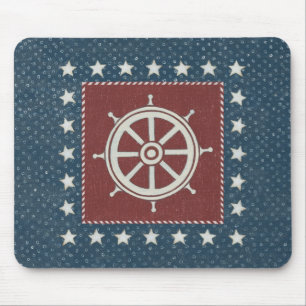 Mousepad Roda litoral do navio da arte   no vermelho