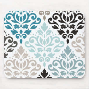 Mousepad Rolar as Teais de Arte do Padrão Damask XLg Escorr