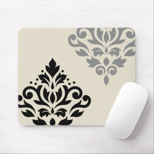 Mousepad Rolar Damask Art I Black Cinza Creme