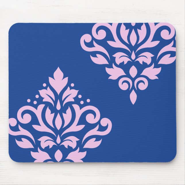 Mousepad Rolar Damask Art I Rosa em Azul (Frente)