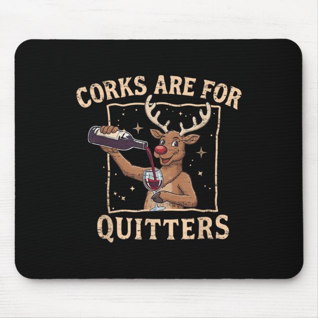 Mousepad Rolhas de vinho para beber renas do Natal retrô sã (Frente)