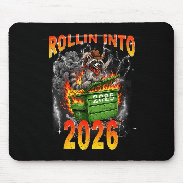 Mousepad Rollin Into 2026 New Year 2026 Raccoon Cowboy Vint (Frente)