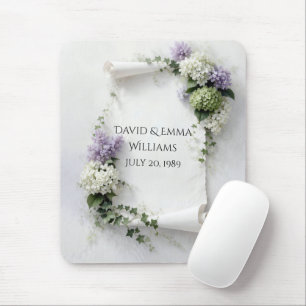 Mousepad Rolo de Casamento com Buquê de Lilases e Hortênsia