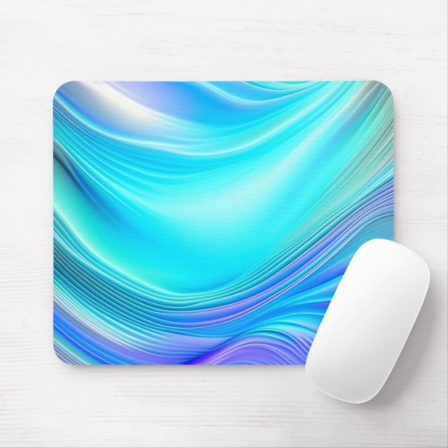 Mousepad Rolos de seda azul e verde turquesa abstrata arte  (Com mouse)